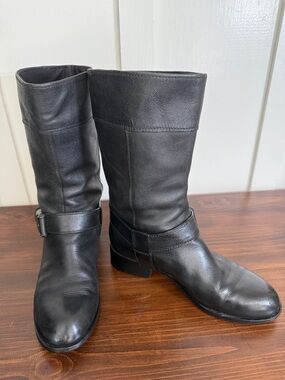 Cole Haan Nike Air collab Black Leather Mid Calf Boots Buckle Riding 9